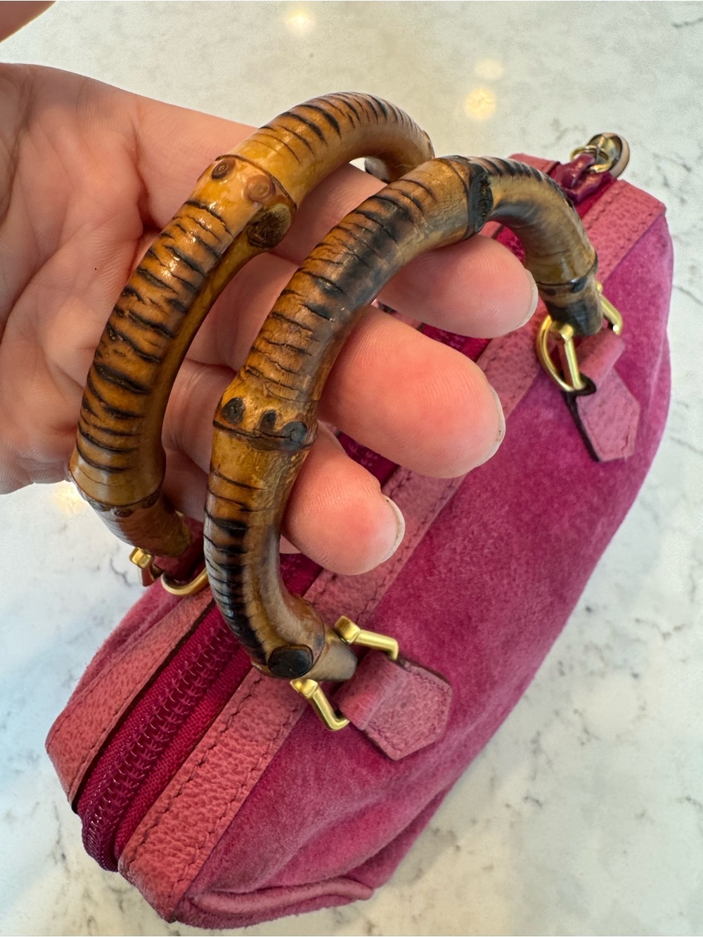 Gucci Vintage Bamboo Mini Top Handle Bag – Rare Fuchsia Pink Suede & Leather - Picture 11 of 13